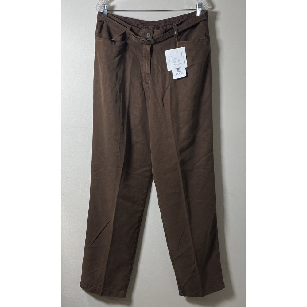 Jones New York Sport Brown Tencel Belted Pants NWT Women's Size 14 Tapered 34x32